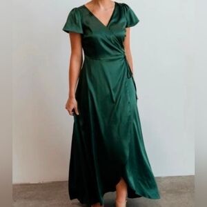 Baltic Born Green Satin Wrap Dress